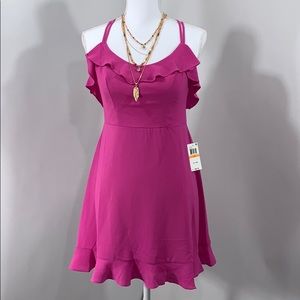 B Darlin Magenta Strappy Ruffle Mini Dress JuniorS
